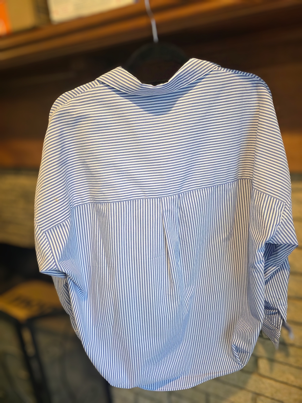 T Tahari Navy and White Striped Button-Up Shirt - Picture 7 of 7